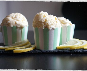 Lemon ice cream with white chocolate chunks –  made without an ice cream machine.