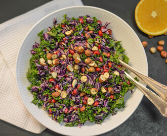 Christmas salad with red cabbage, kale, and orange-vinaigrette