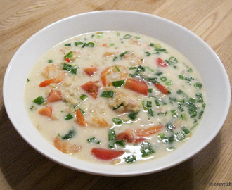 Thai-suppe med rejer og perlebyg