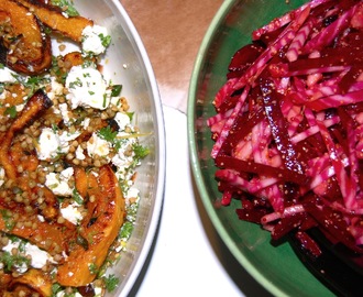 Salat af grillet butternut squash med ristet boghvede, feta og krydderurter (glutenfri)