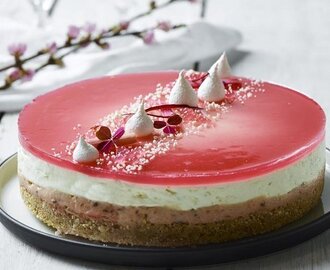 Opskrift: Rabarber-cheesecake af Liv Martine:  Karamelbund, frisk rabarber, lime og estragon