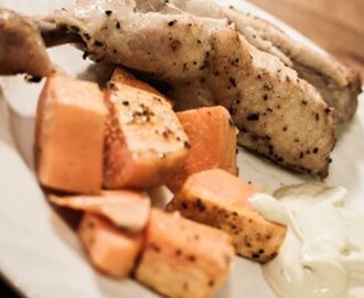 Kylling med søtpotet og avokadokrem (sunn og god middag)