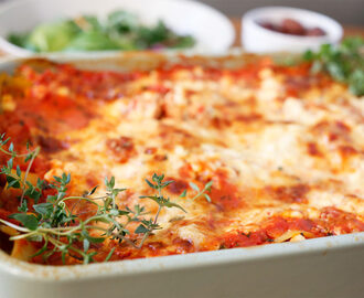 Vegetarlasagne med cottage cheese