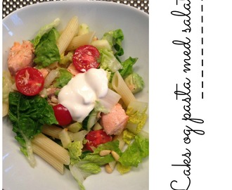 laks og pasta med salat