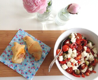 Venninnelunch: Fylte horn med ost, skinke og chilipasta