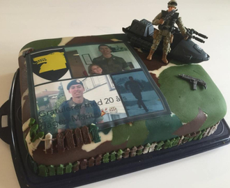 Min versjon av surprise kake til en 20 åring som er i Forsvaret :)