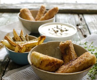 Fiskepinner med pommes frites og remulade