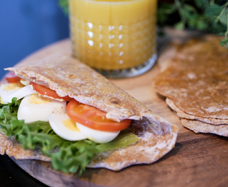 Søtpotetwrap til matpakker, taco og pizzabunn; fri for gluten, melk og egg