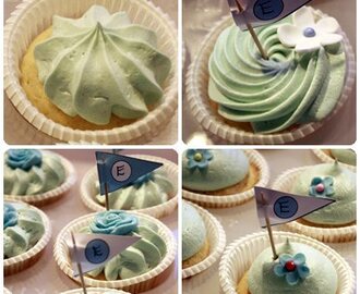 50 cupcakes med blå ostekremtopping