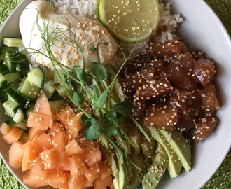 Poke bowl med tonfisk och limemajonnäs