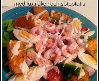 Matig sallad med lax,räkor och sötpotatis