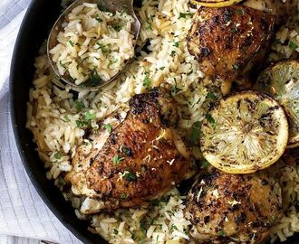 One Pot Greek Chicken and Lemon Rice - best chicken and rice ever! | Recipe | Greek chicken recipes, Recipes, Food