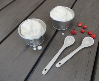 Yoghurtglass med flädersmak och smultronsås