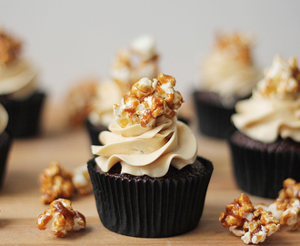 Chocolate coffee & caramel popcorn cupcakes