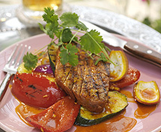 Grillad tonfisk med saffransgrönsaker