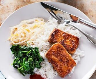 Panerad tofu med spenat