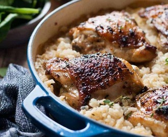 One Pot Creamy Baked Risotto with Lemon Pepper Chicken