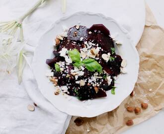 Beetroot Salad with Feta Cheese, Hazelnuts and Fresh Basil