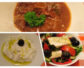 Stifado med tzatsiki och grekisk sallad – som i Makrigialos