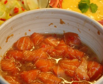 Råmarinerad lax med wasabi, mirin och japansk soja