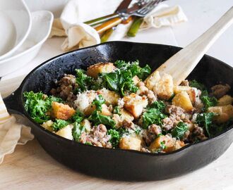Quick Sausage, Kale, and Crouton Sauté from Smitten Kitchen Every Day