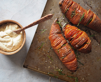 Hasselbackspotatis på sötpotatis