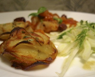 Tomat- och olivstekt torsk med frasiga potatisrosor