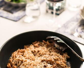 Krämig kantarellpasta med kyckling och vitt vin