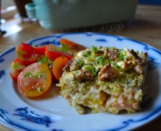 Lasagne med lax, keso och pesto