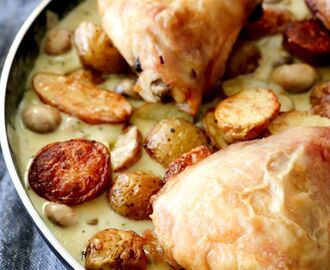 Kartofler Og Kylling I Champignon Bearnaisesauce | Opskrift | Kylling, Aftensmad, Champignon