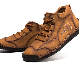 Menico Men Vintage Hand Stitching Comfort Soft Leather Boots