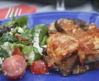 Lasagne med aubergine, mozzarella och keso