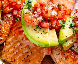 Seared Salmon with Avocado Tomato Salsa