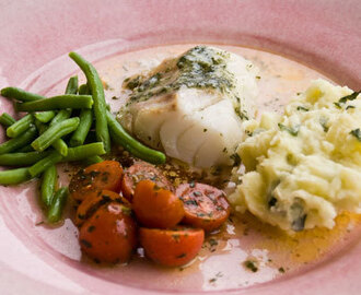 Torskrygg med piffigt potatismos och fransk tomatsallad