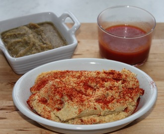 Hummus, baba ganoush och röd sås
