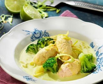 Laxqueneller i currygryta med broccoli och citrongräs