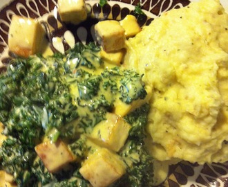 Tofu i grönkålssås med potatisochblomkålsmos