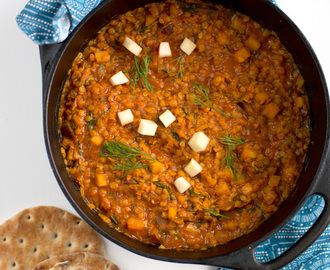 Linsgryta med curry, äpple och dill