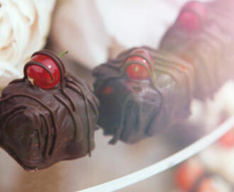 Inas vaniljfudge med mörk choklad och röda vinbär