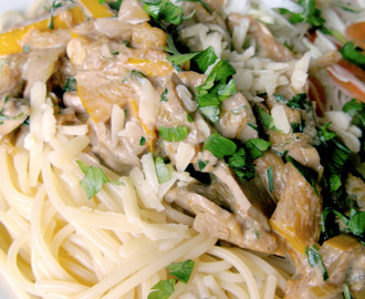 Zuccini och fårticka i gräddig pastasås