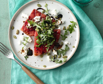 Grillad vattenmelon med ruccola och chèvre