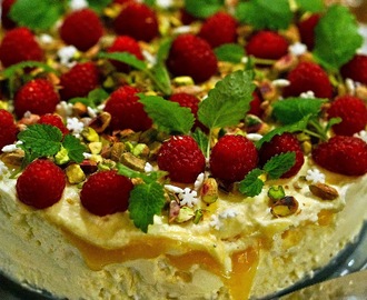 Citronsemifreddo med pistagenötter och färska hallon