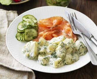 Stuvad potatis med gravad lax och gurka | Recept i 2021 | Recept, Vardagsmat, Sommarmat