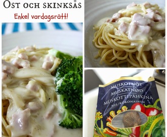 Pasta med ost och skinksås