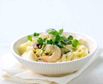 Pasta med lime, chili och räkor