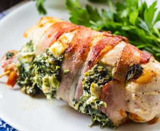 Bacon Wrapped Spinach and Feta Stuffed Chicken