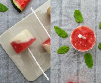 Yoghurt- och vattenmelonisglasspinnar med mynta