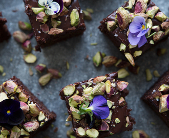 Gluten free double chocolate brownies with salted fudge frosting