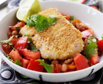 couscouspanerad fisk med tomatsalsa
