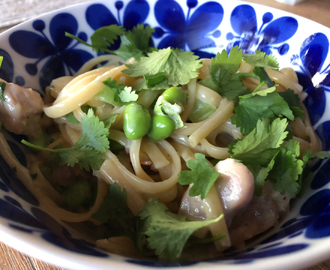 Asiatisk pasta med kyckling och bacon